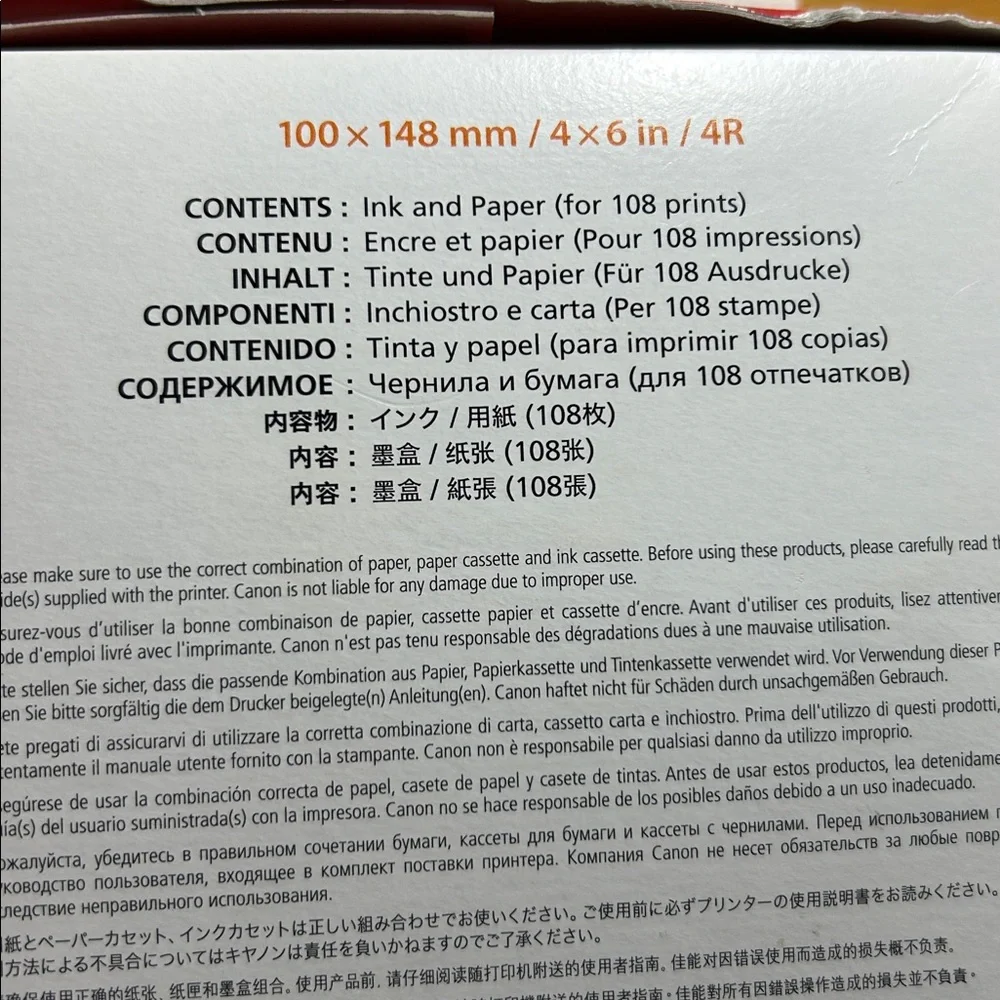 New Canon Selphy RP-108 Color Ink and Paper Set CP1000 Postcard Size 108 sheets